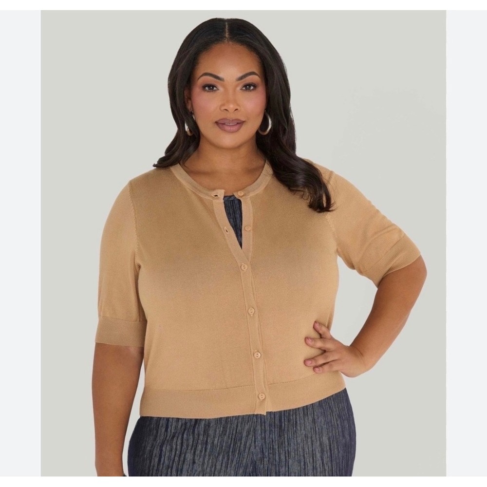 Ashley Stewart Cropped Knit Cardigan – Light Brown – Women's 18/20 – NWT